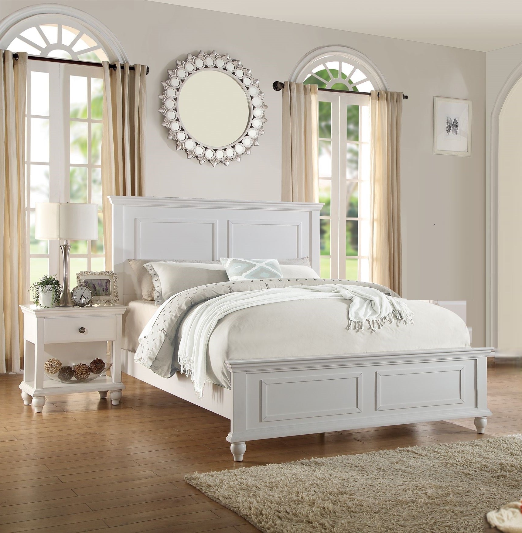 White Est King Size Bed 2x Nightstands Panel Headboard Footboard Classic 3pc Bedroom Furniture Set