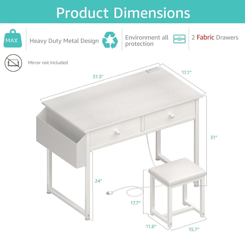 White Makeup Vanity Table With Integrated Charging-2