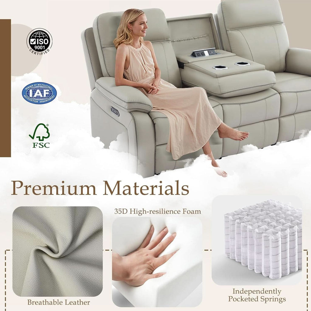 Grey Power Reclining Sofa With Fold Down Table Usb Type C-3