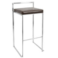 Contemporary Stackable Barstool with Brown Faux Leather  - Set of 2