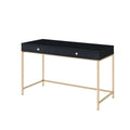 Black High Gloss and Gold 2-drawer Writing Desk