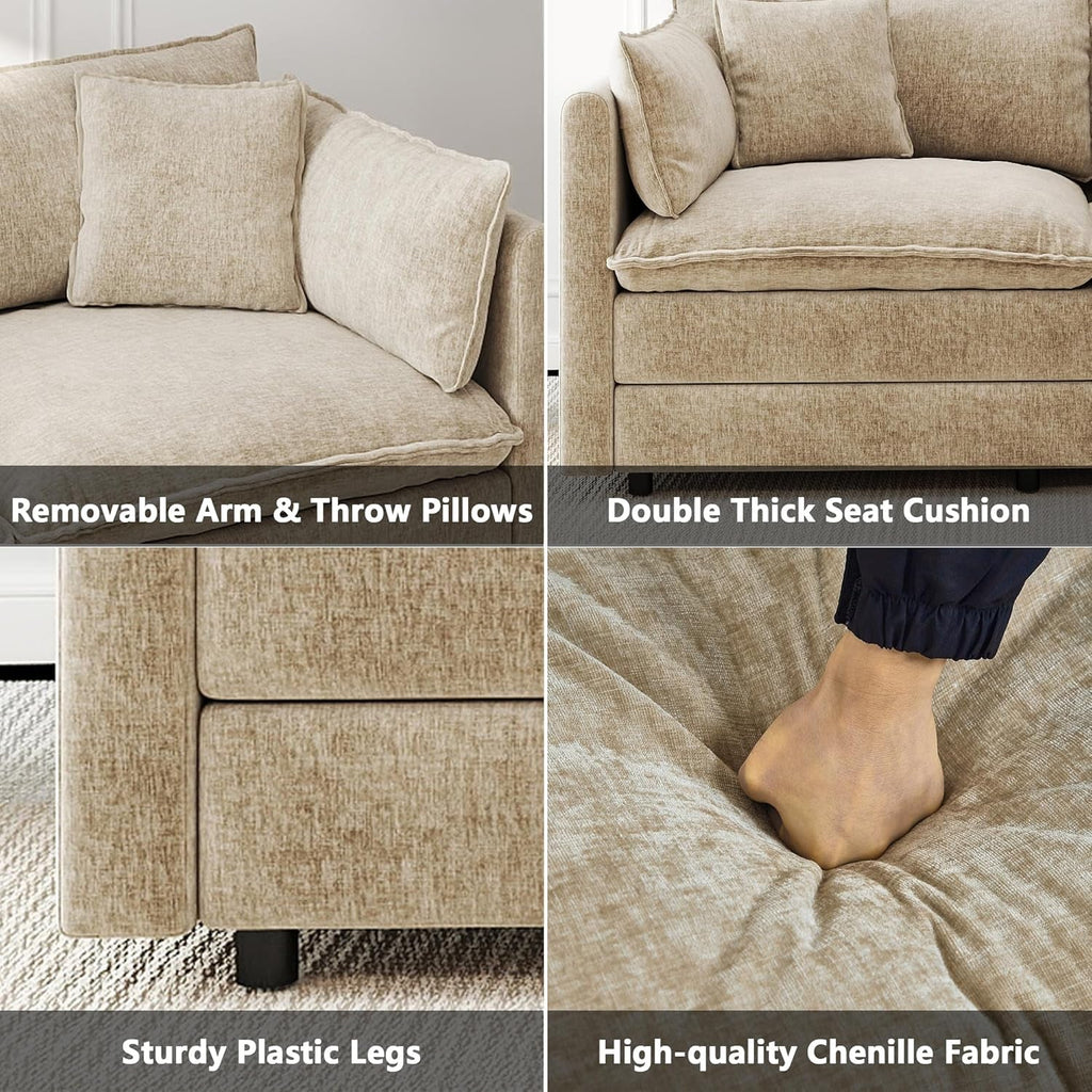 Convertible Modular Sectional Sofa 77 Inch Camel Deep-3