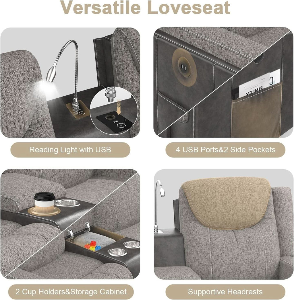 Grey Microfiber Upholstered 3 Seater Recliner USB Ports-2