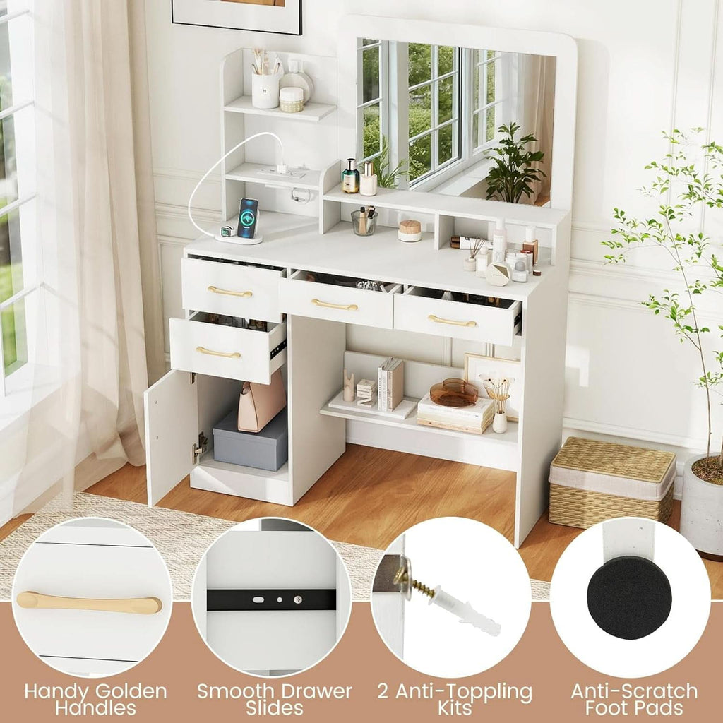 Contemporary White 40 Inch Makeup Vanity Desk Mirror-3