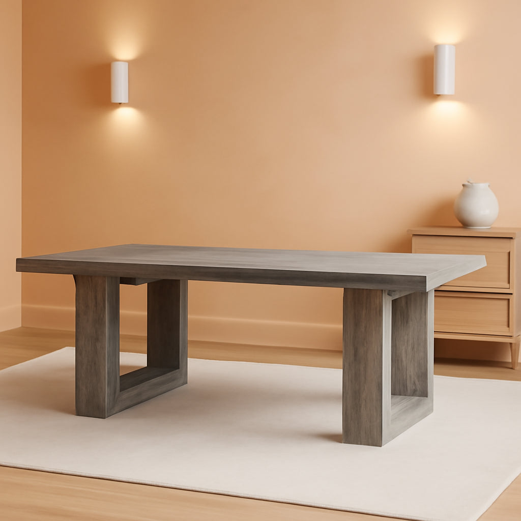 63 Inch Grey Farmhouse Dining Table Geometric Frame