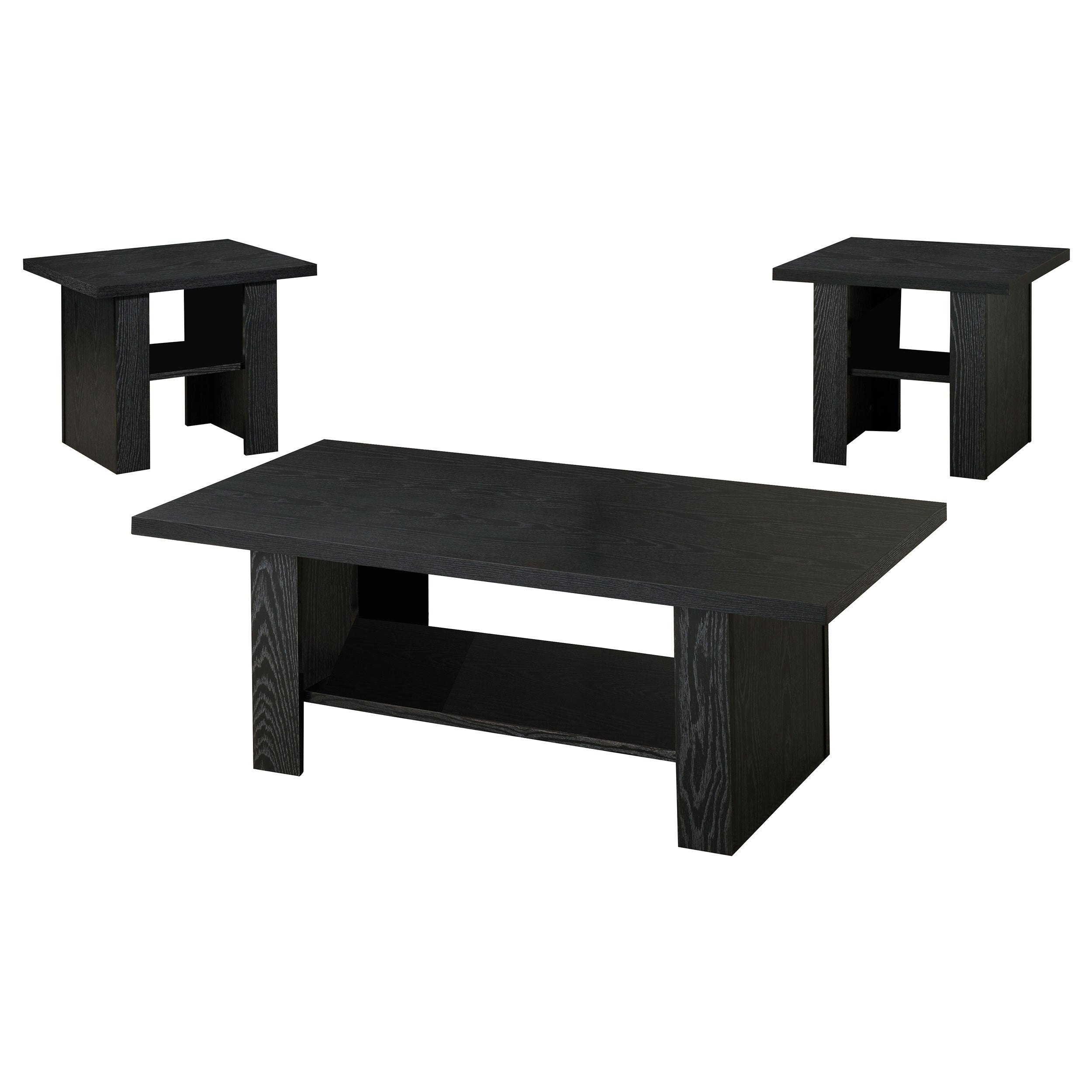 Salton Black Oak 3-Piece Engineered Wood Coffee Table Set in Black Finish