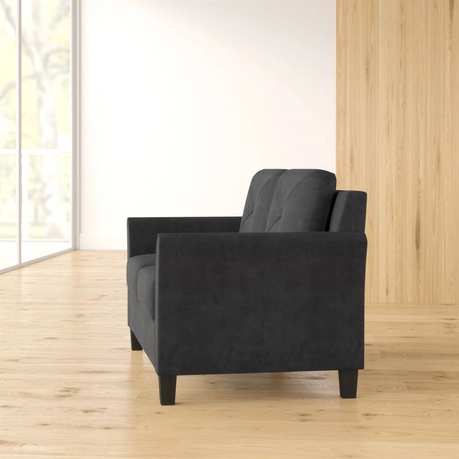 Modern Upholstered Loveseat Sofa in Black Microfiber with Button Tufted Cushions-4