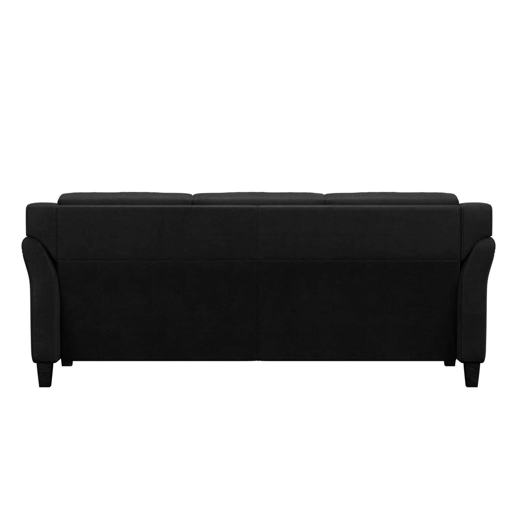 Modern 3-Seater Black Microfiber Upholstered Sofa-3