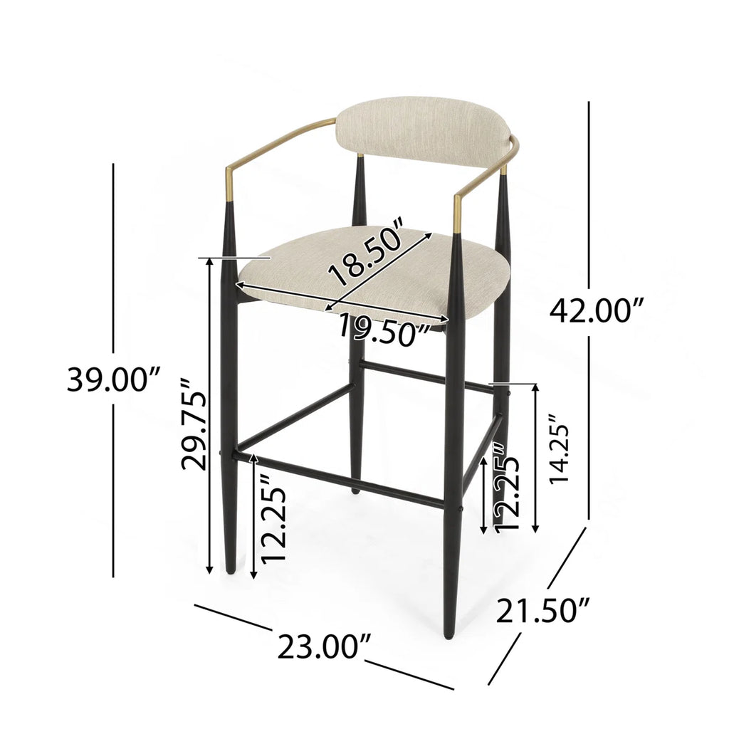 Barstools Set of 2, Upholstered Beige Bar Stools with Backs