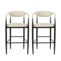 Barstools Set of 2, Upholstered Beige Bar Stools with Backs