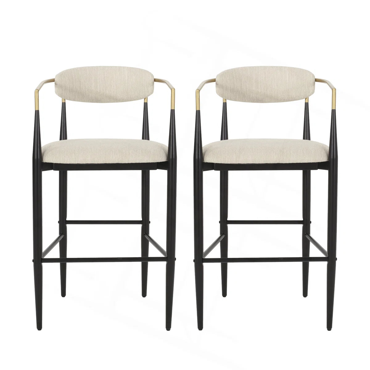 Barstools Set of 2, Upholstered Beige Bar Stools with Backs
