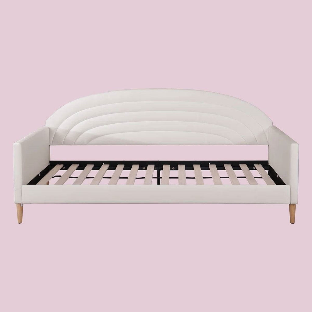 Twin size Mid-Century Modern Off-White Cream Velvet Upholstered Daybed-1