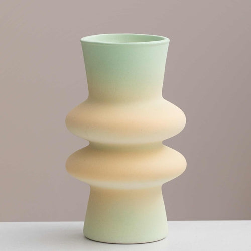 Handmade Dopamine Gradient Ceramic Vase – Geometric Matte Modern Flower Vase-6