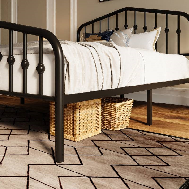 Full Size Vintage Farmhouse Spindle Black Metal Platform Bed-3
