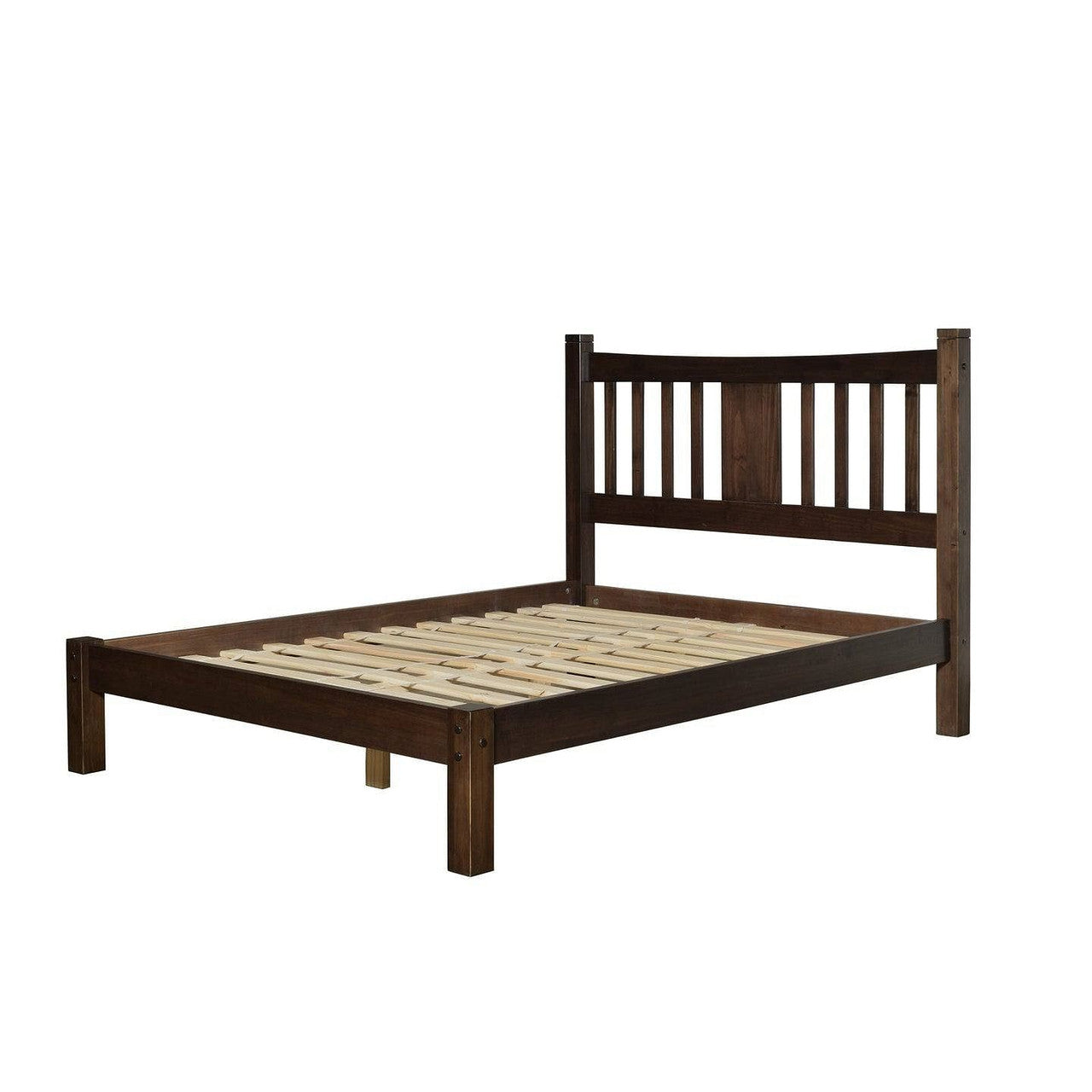 King Size Farmhouse Style Solid Wood Platform Bed with Headboard in Espresso-0