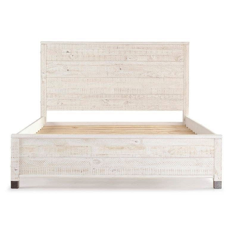 Full Size Solid Wood Platform Bed Frame with Headboard in Rustic White Finish-0