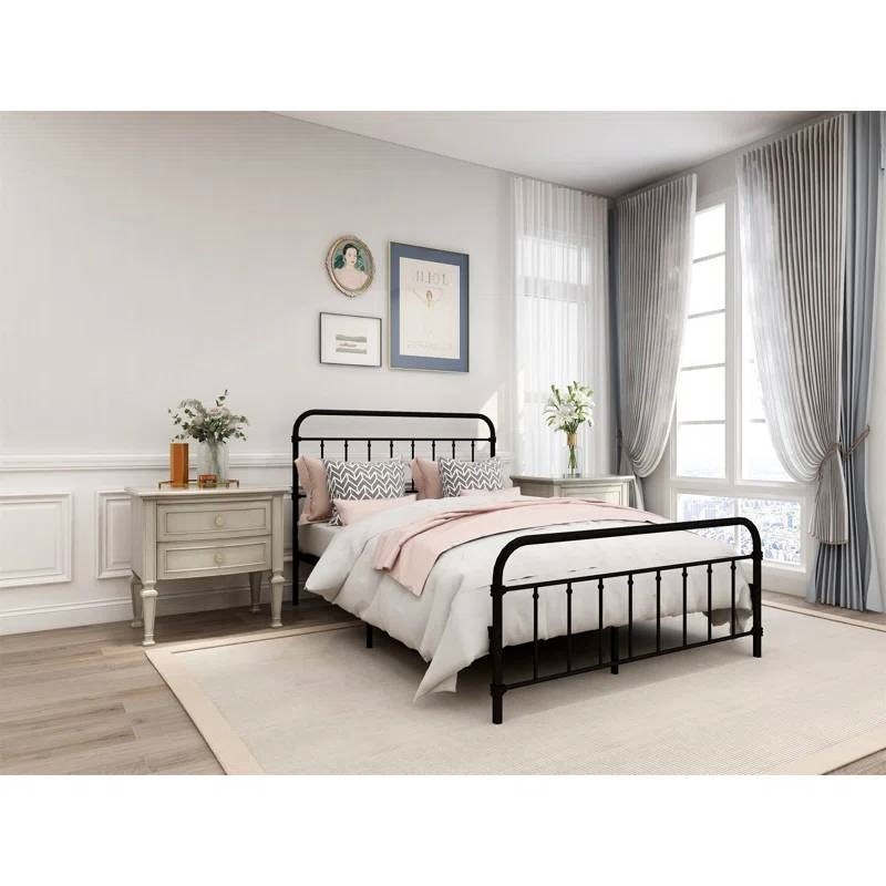 Full size Farmhouse Black Metal Bed Frame with Rounded Headboard Footboard-3