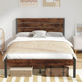 Full size Modern Farmhouse Metal Platform Bed Frame with Brown Wood Headboard-0