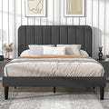 Full size Dark Grey Upholstered Platform Bed Frame with Headboard-0
