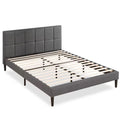 Full size Grey Upholstered Platform Bed Frame with Padded Headboard-0
