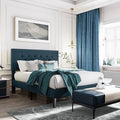 Full Size Adjustable Height Platform Bed Frame with Blue Upholstered Headboard-0