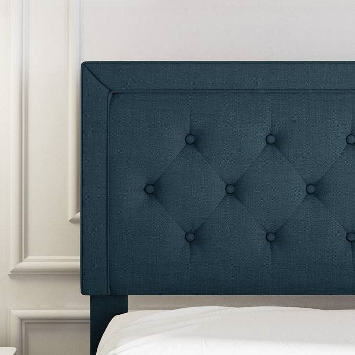 Full Size Adjustable Height Platform Bed Frame with Blue Upholstered Headboard-1