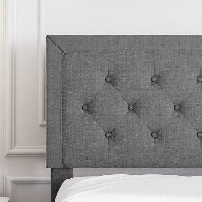 Full Size Dark Grey Linen Upholstered Platform Bed with Button-Tufted Headboard-1