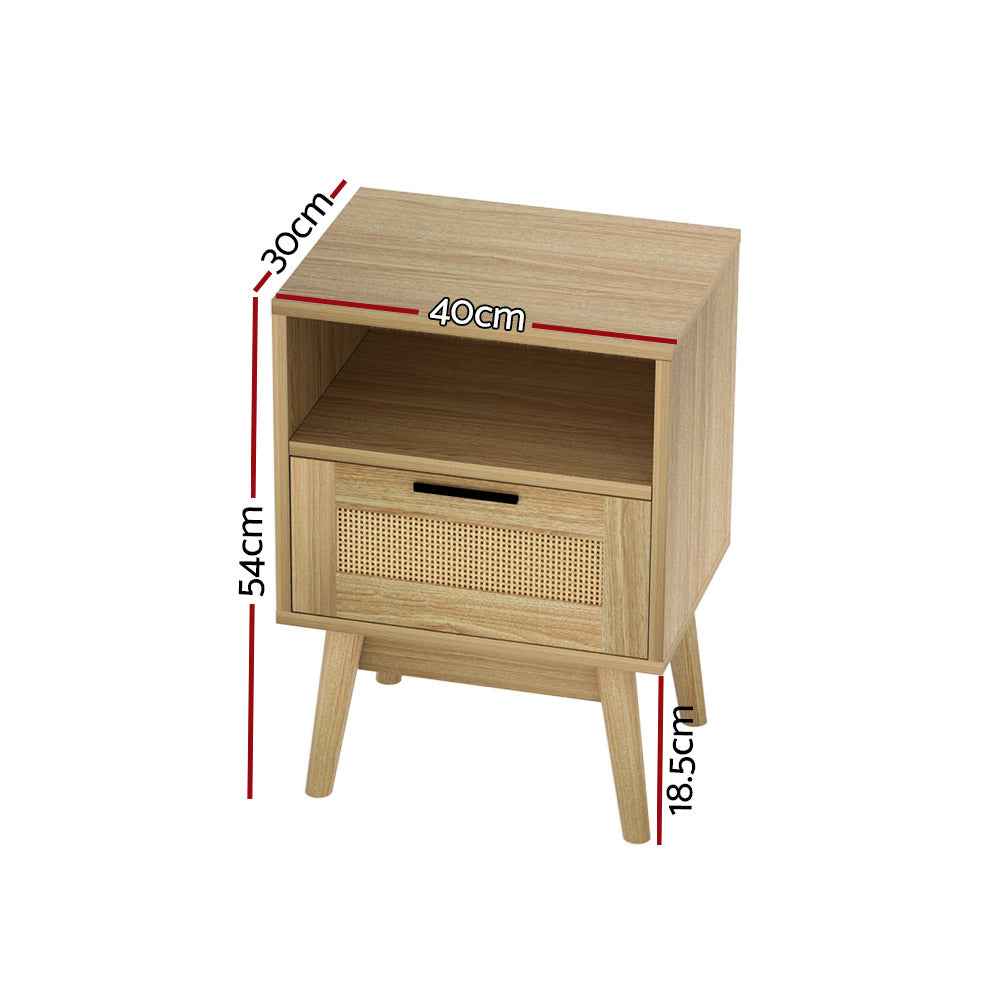 NNEDSZ Bedside Tables Rattan Drawers Side Table Nightstand Storage Cabinet Wood
