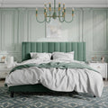 King size Modern Green Velvet Upholstered Platform Bed with Headboard-0
