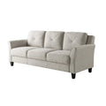 Modern 3-Seater Upholstered Sofa in Cream Microfiber with Button Tufted Cushions-0
