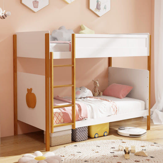 Twin Over Twin Bunk Bed with Integrated Ladder and Safety Guardrails-Twin Size-0