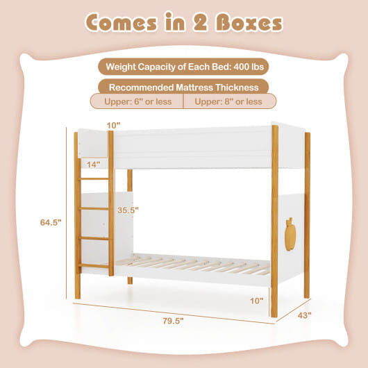 Twin Over Twin Bunk Bed with Integrated Ladder and Safety Guardrails-Twin Size-3