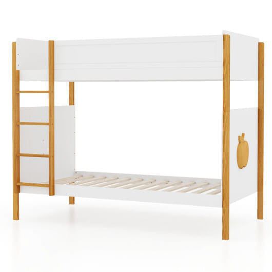 Twin Over Twin Bunk Bed with Integrated Ladder and Safety Guardrails-Twin Size-4