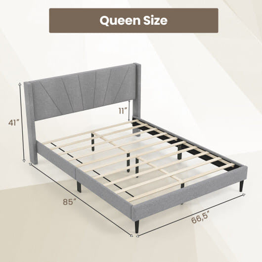 Twin/Queen Bed Frame with Linen Upholstered Wingback Headboard-Twin Size