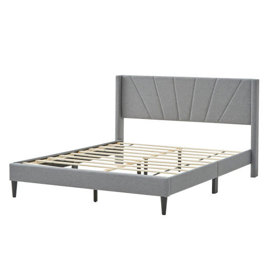 Twin/Queen Bed Frame with Linen Upholstered Wingback Headboard-Twin Size-9