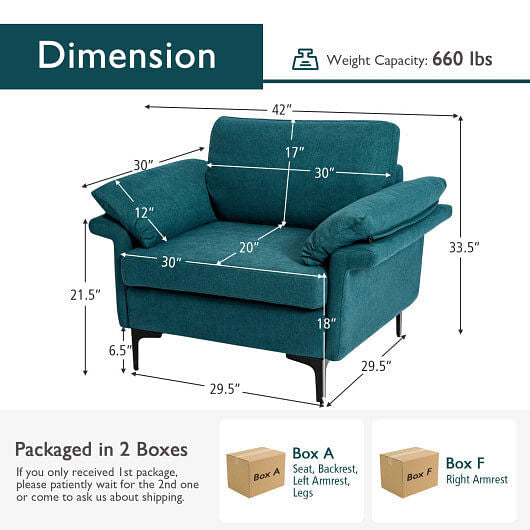 Modern Fabric Accent Armchair with Original Distributed Spring and Armrest Cushions-Gray-2