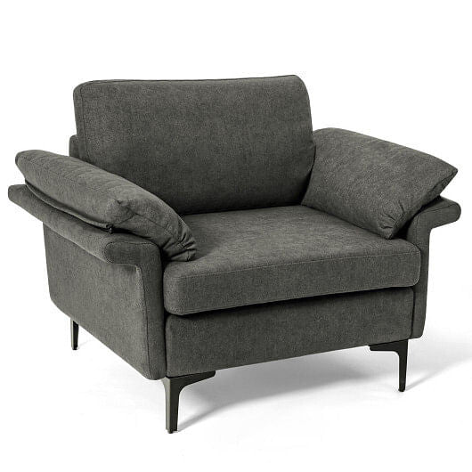 Modern Fabric Accent Armchair with Original Distributed Spring and Armrest Cushions-Gray-4