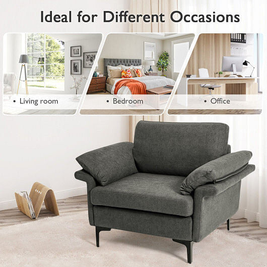 Modern Fabric Accent Armchair with Original Distributed Spring and Armrest Cushions-Gray-6