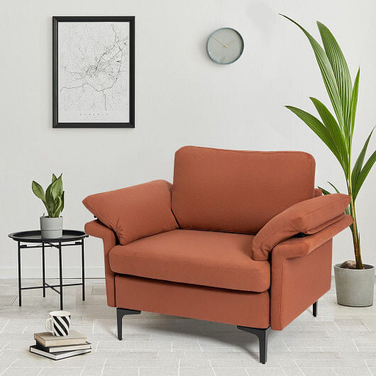 Modern Fabric Accent Armchair with Original Distributed Spring and Armrest Cushions-Gray