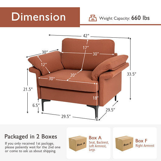 Modern Fabric Accent Armchair with Original Distributed Spring and Armrest Cushions-Gray-17