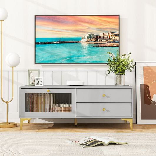 TV Stand with Compartment and Drawers for 55 Inch TV-Gray-1