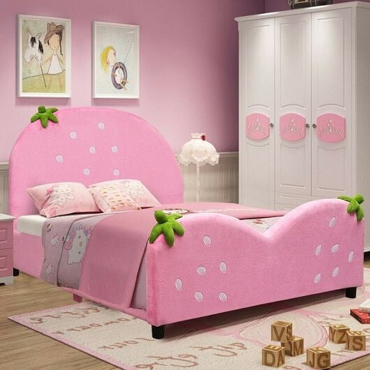 Kids Children Upholstered Berry Pattern Toddler Bed-4