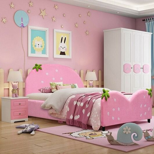 Kids Children Upholstered Berry Pattern Toddler Bed-5