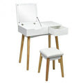 Wooden Vanity Table with Flip Top Mirror and Cushioned Stool-1