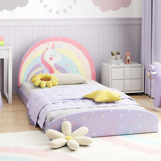 Twin Floor Bed Frame Upholstered Twin Size Kids Floor Bed with 210D Oxford Cloth Floor Mat-Blue-0