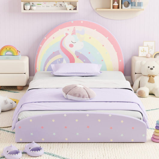 Twin Floor Bed Frame Upholstered Twin Size Kids Floor Bed with 210D Oxford Cloth Floor Mat-Blue-1