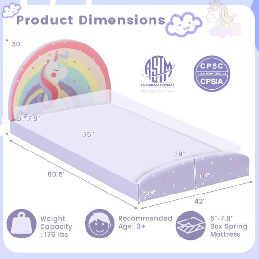 Twin Floor Bed Frame Upholstered Twin Size Kids Floor Bed with 210D Oxford Cloth Floor Mat-Blue-3