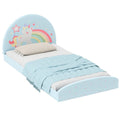 Twin Floor Bed Frame Upholstered Twin Size Kids Floor Bed with 210D Oxford Cloth Floor Mat-Blue-4