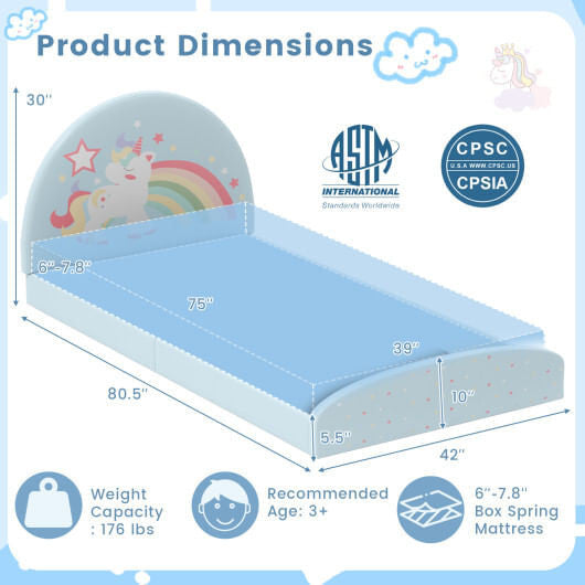 Twin Floor Bed Frame Upholstered Twin Size Kids Floor Bed with 210D Oxford Cloth Floor Mat-Blue-8