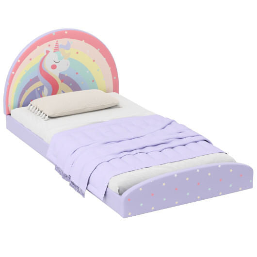 Twin Floor Bed Frame Upholstered Twin Size Kids Floor Bed with 210D Oxford Cloth Floor Mat-Blue-9